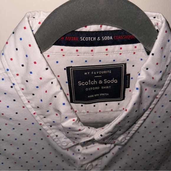 Scotch and Soda Men's Red, White, and Blue Polka Dot Oxford Dress Shirt - Picture 5 of 11